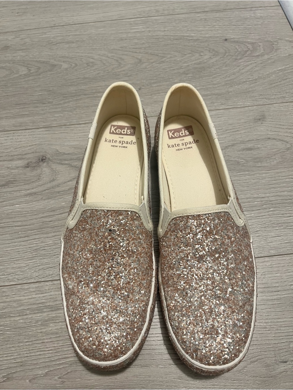 Kate Spade x Keds Double Decker Rose Gold Glitter Slip On Sneakers (Size 7) - Picture 3 of 5